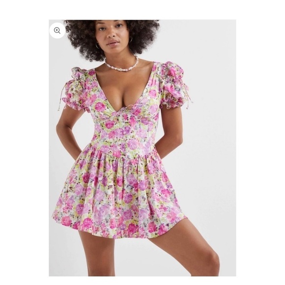 NWT FOR LOVE AND LEMONS Angie Puff Sleeve Corset Mini Dress Pink Floral Small - Picture 4 of 13